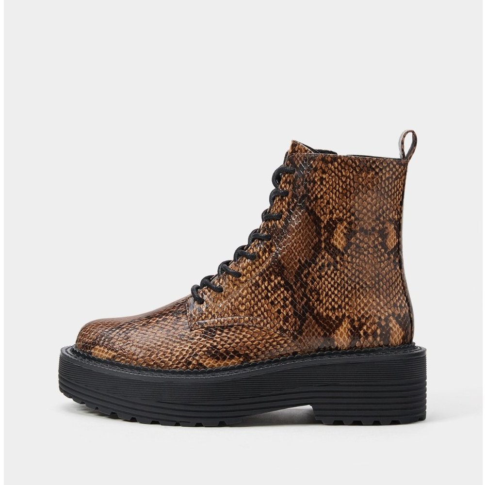 Bershka Chunky Platform Snake Print  Ankle Boots